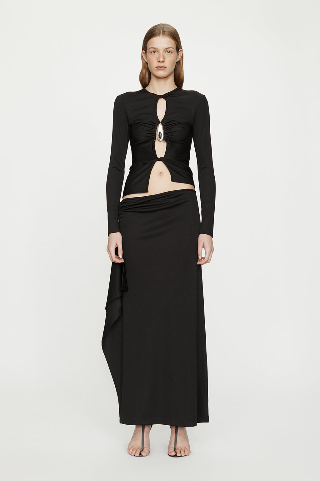CRYSTAL PENDANT OPEN TWIST LONG SLEEVE TOP