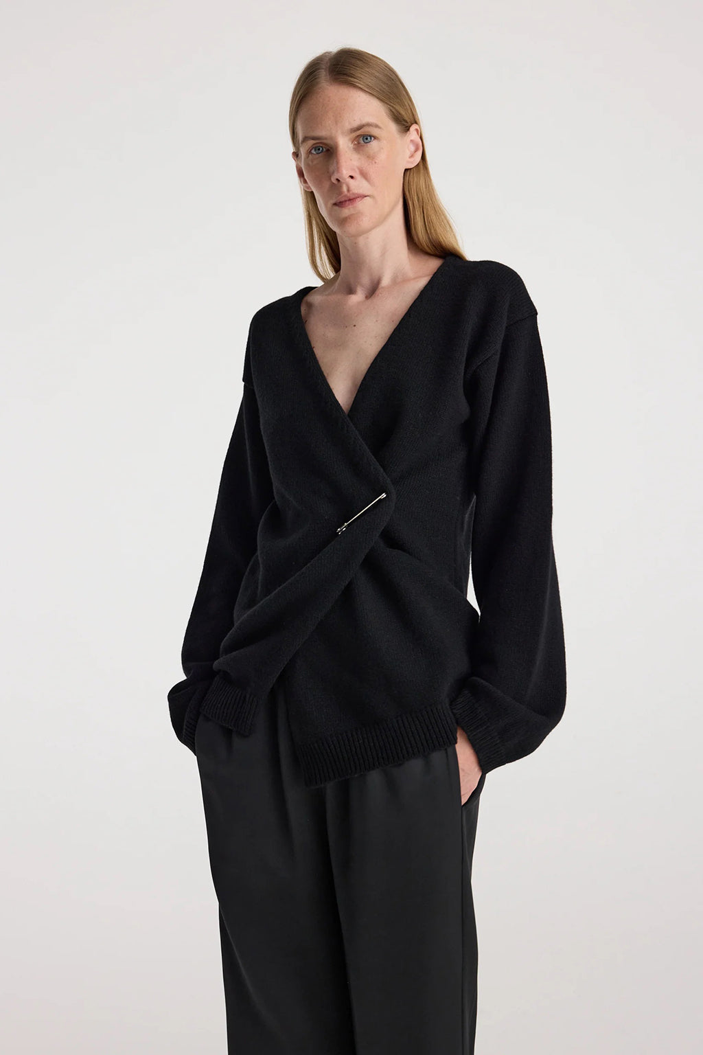 OFF-THE-SHOULDER WRAP CARDIGAN