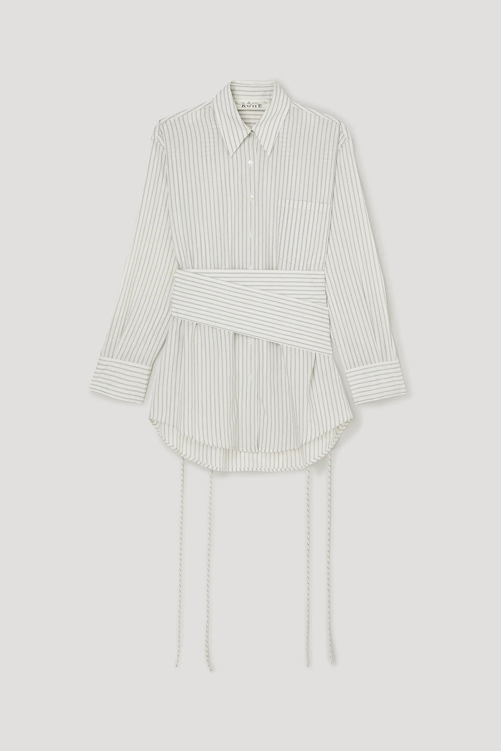 SILK STRIPED BELTED SHIRT