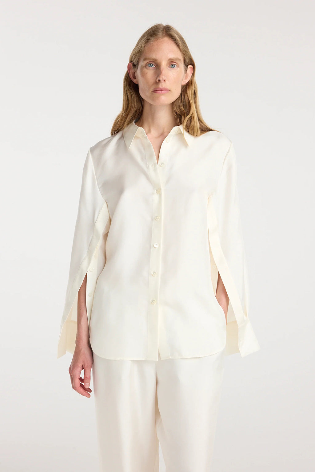 SILK OPEN SLEEVE DETAILED SHIRT *pre-order*
