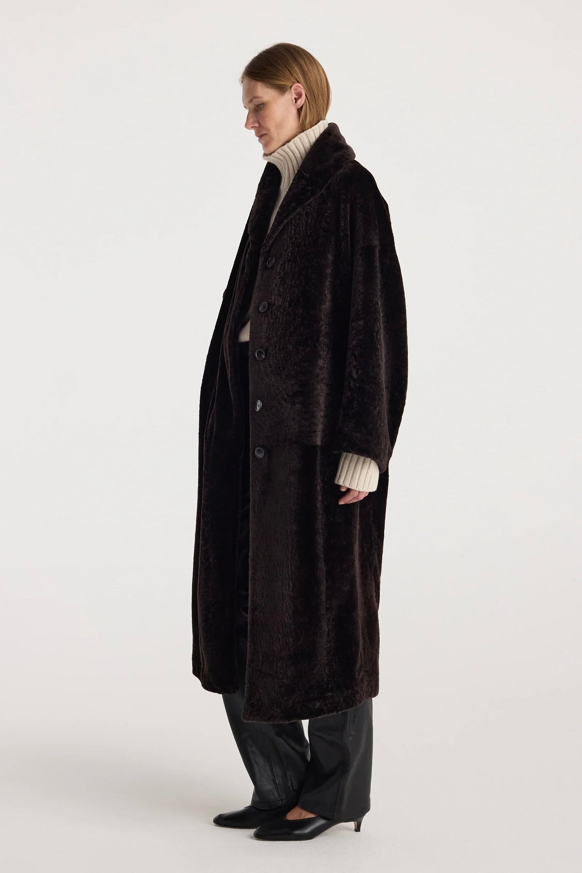 SHEARLING LEATHER SHAWL COLLAR COAT