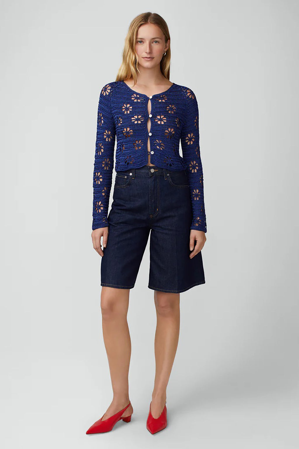 NAVY FLORAL CROCHET CARDIGAN