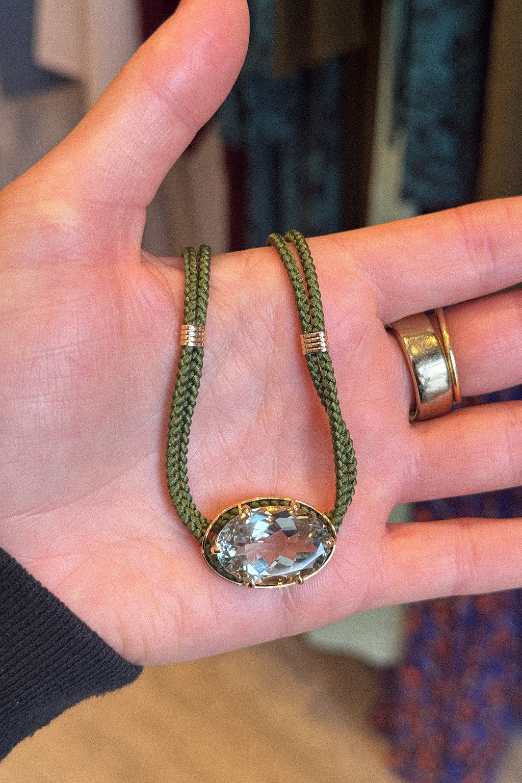 GREEN AMETHYST SILK CORD PENDANT NECKLACE
