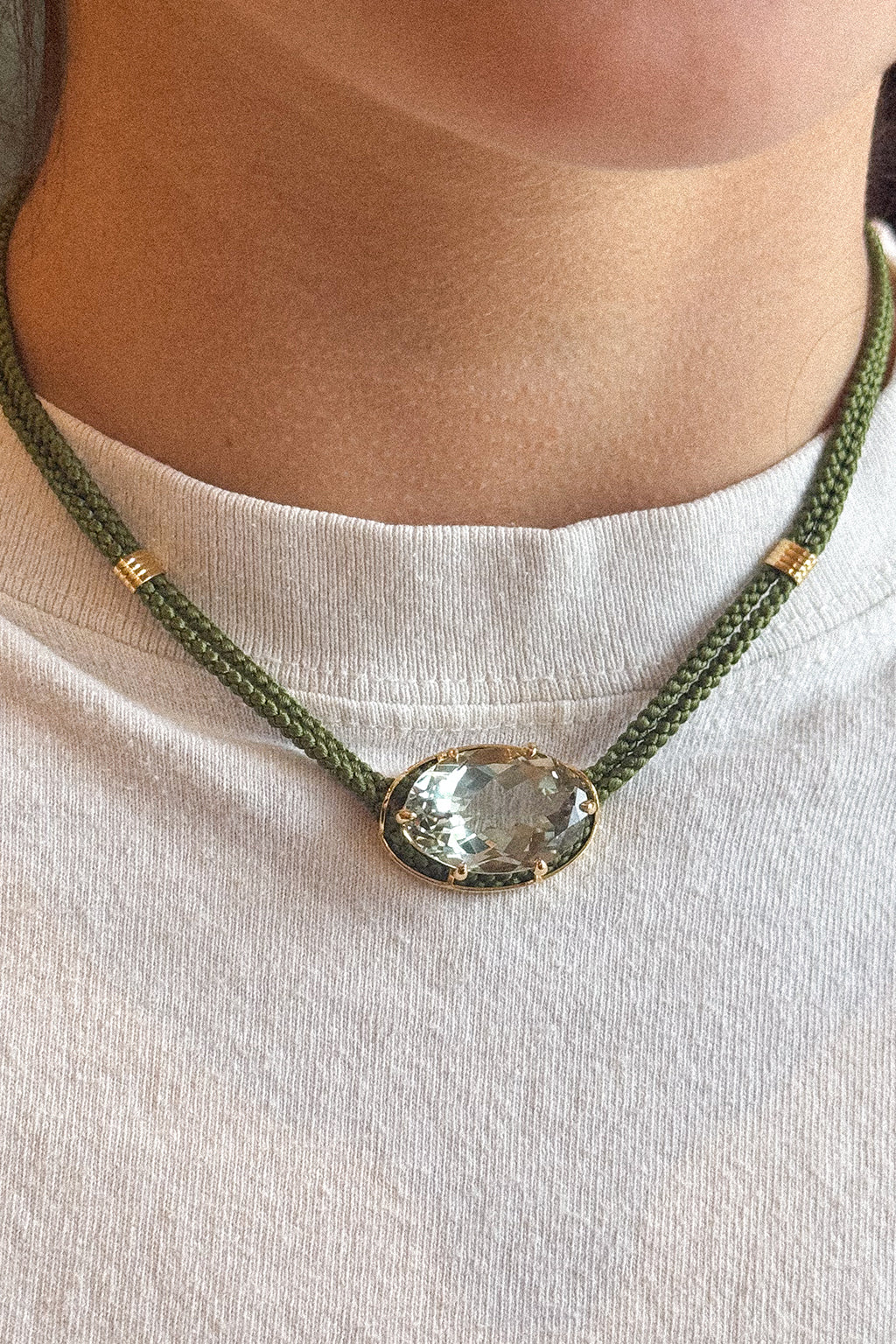 GREEN AMETHYST SILK CORD PENDANT NECKLACE