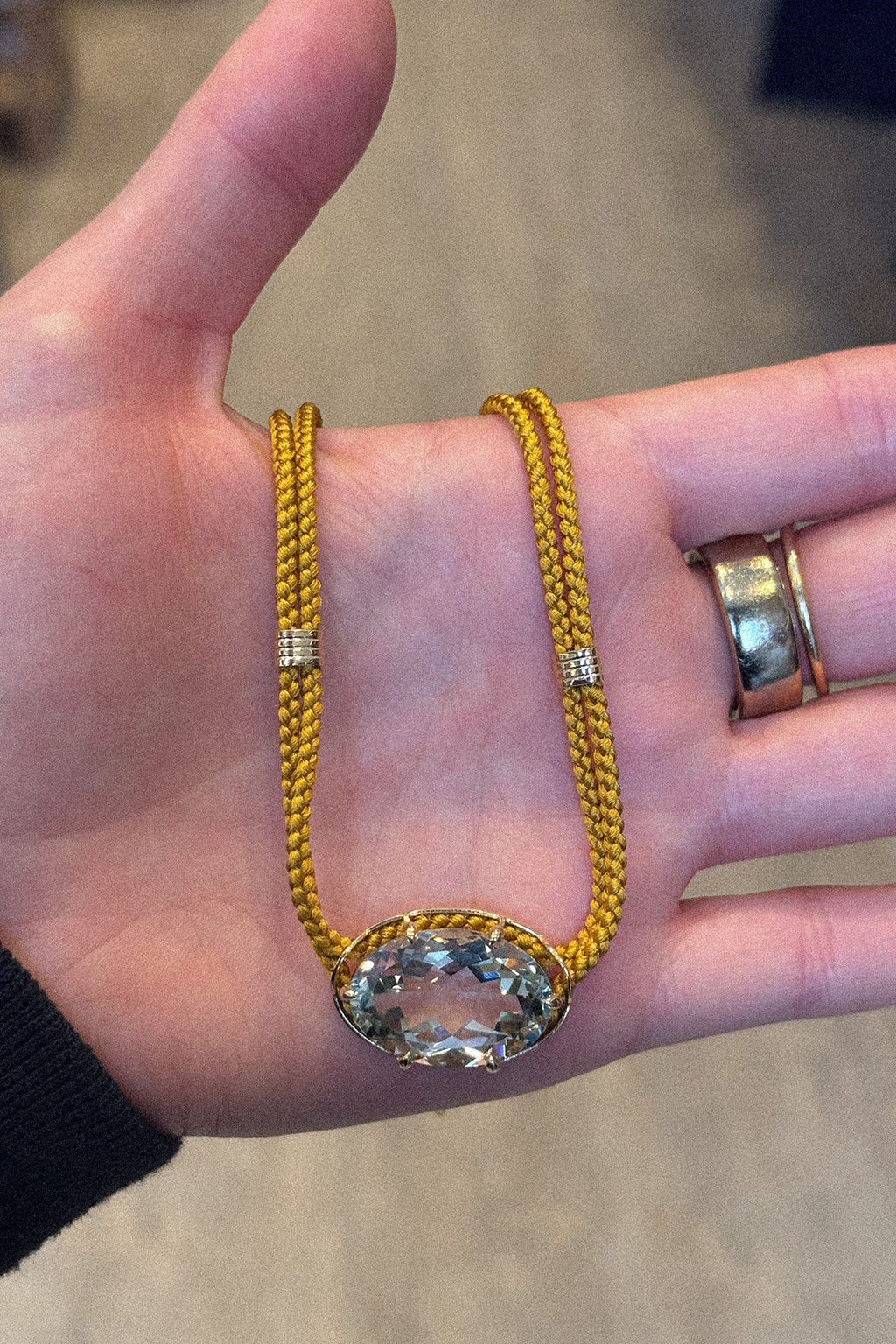 GREEN AMETHYST SILK CORD PENDANT NECKLACE