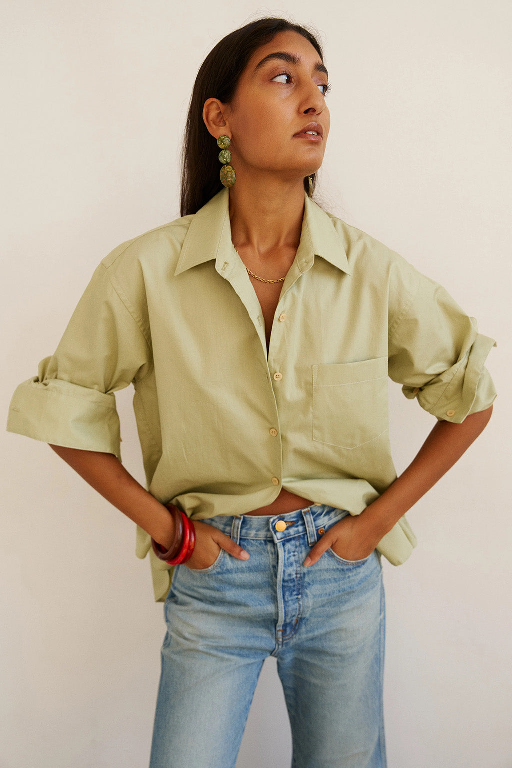 THE BELL CROP IN BLEACH INDIGO