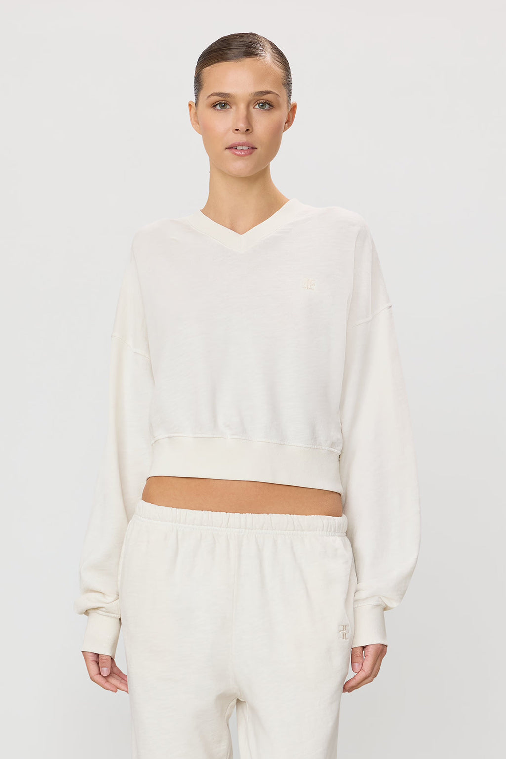 LIGHTWEIGHT FRENCH TERRY CROPPED V-NECK SWEATSHIRT