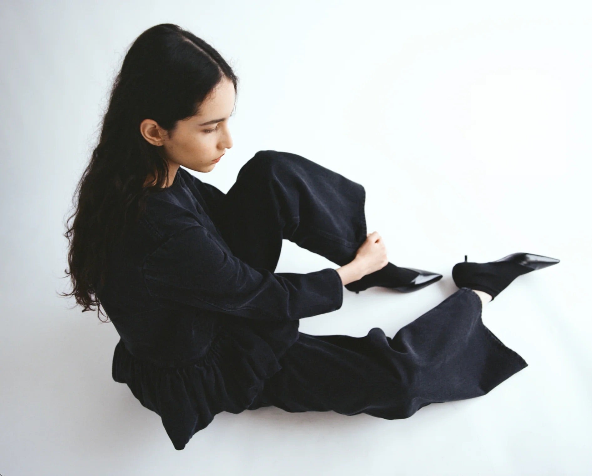 BLACK DENIM PEPLUM JACKET