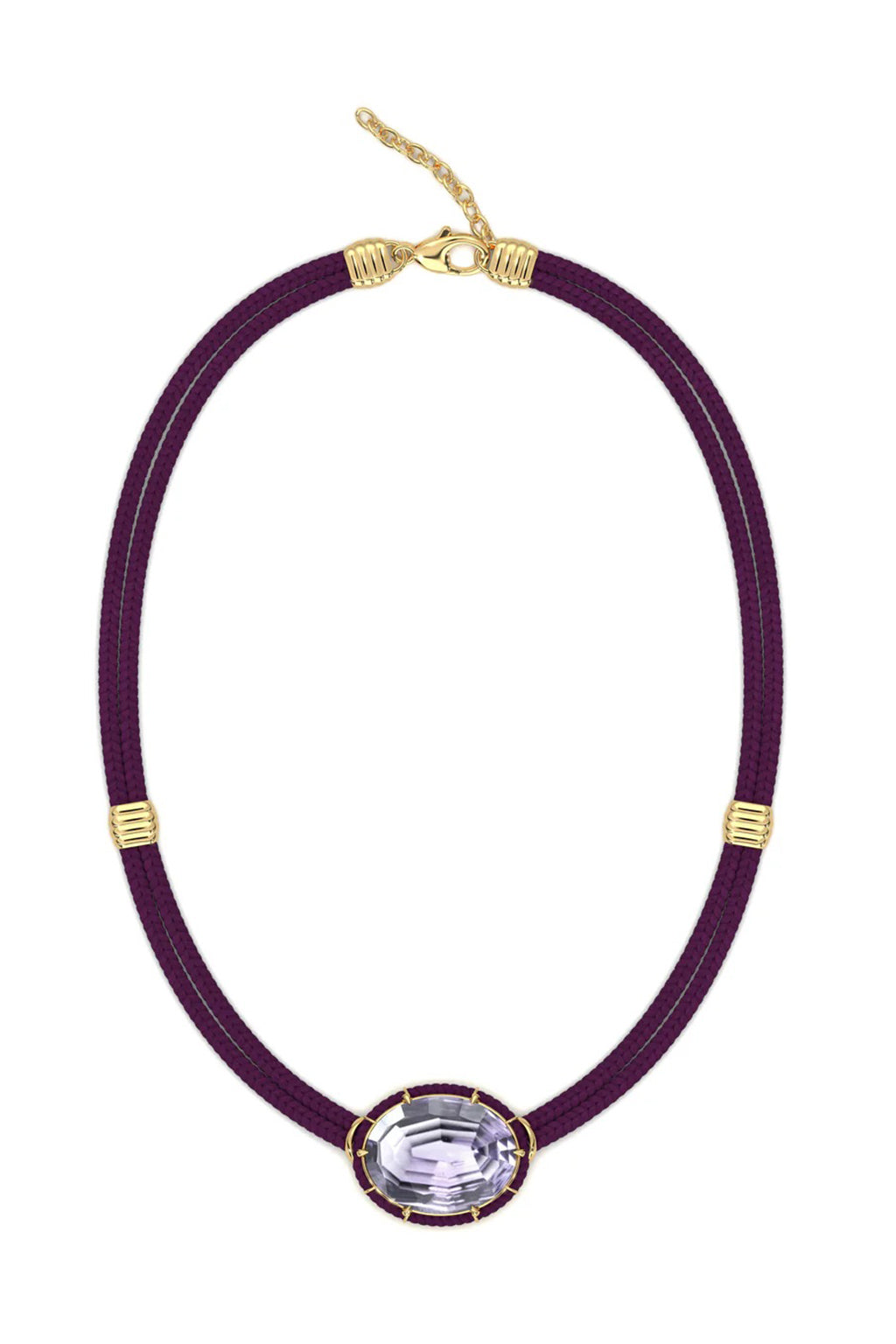 CONCAVE CUT PURPLE AMETHYST SILK CORD PENDANT NECKLACE