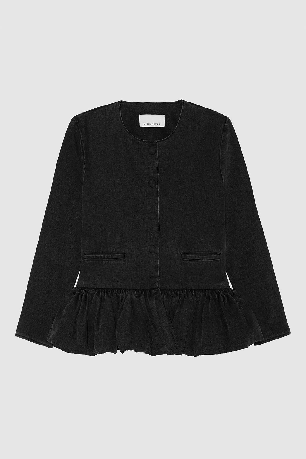 BLACK DENIM PEPLUM JACKET