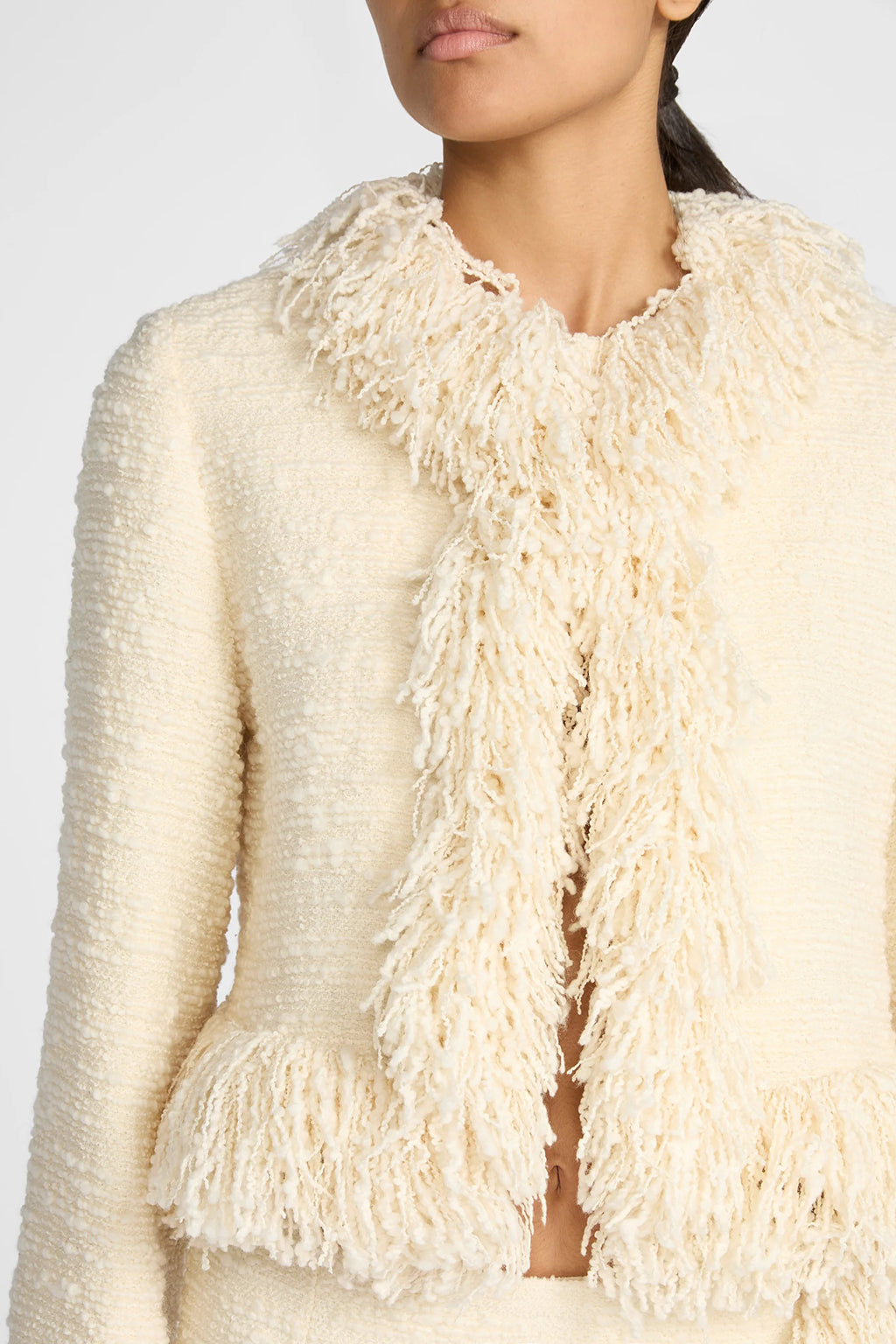 CROP FRINGE WOOL BLEND TWEED JACKET *pre-order*