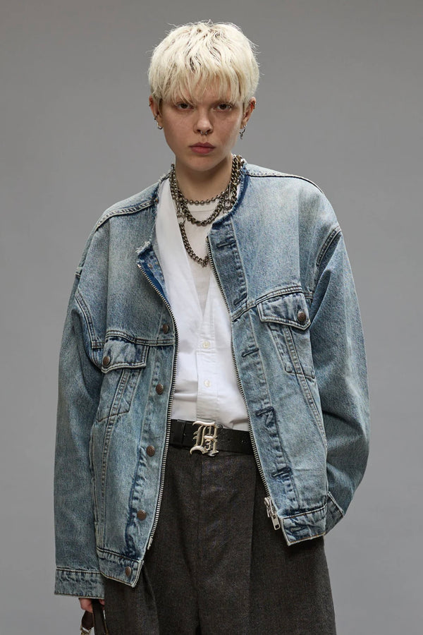 COLLARLESS TRUCKER JACKET