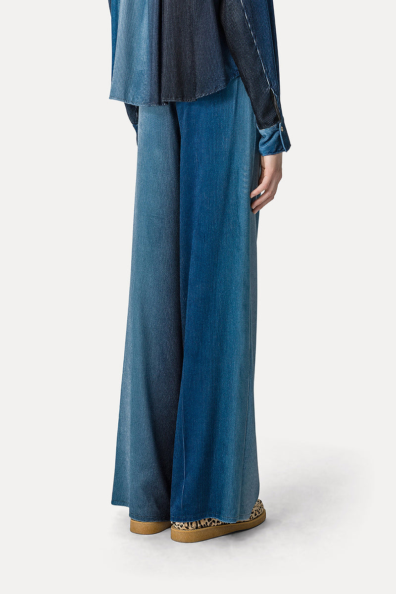 DEGRADE DENIM VELVET WIDE LEG PANTS