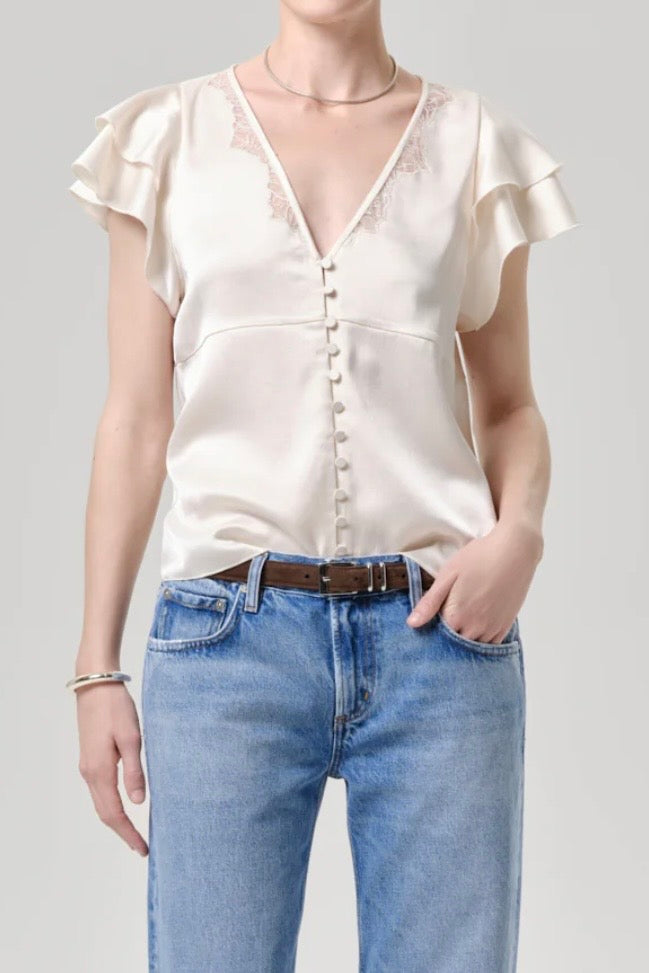 LOLA FLUTTER LACE SLEEVE TOP