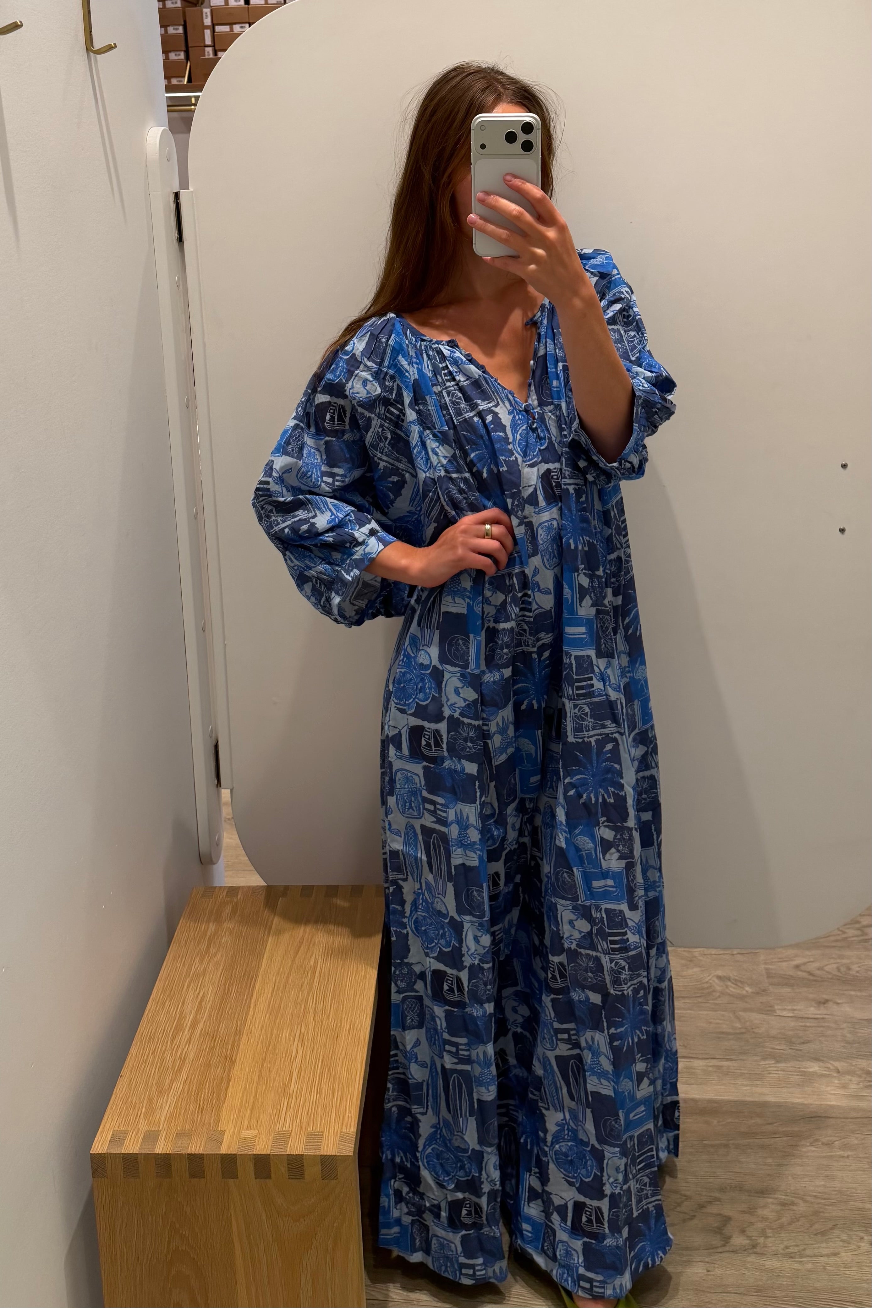 SHIRRED HALF PLACKET MAXI