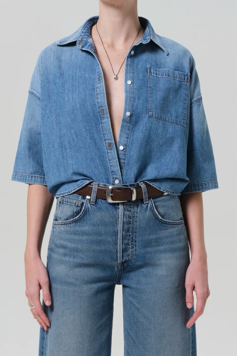 FRANCES CROPPED CAPE BUTTON UP