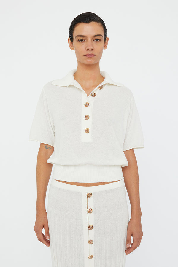 SUNDIAL SHELL KNIT POLO TOP