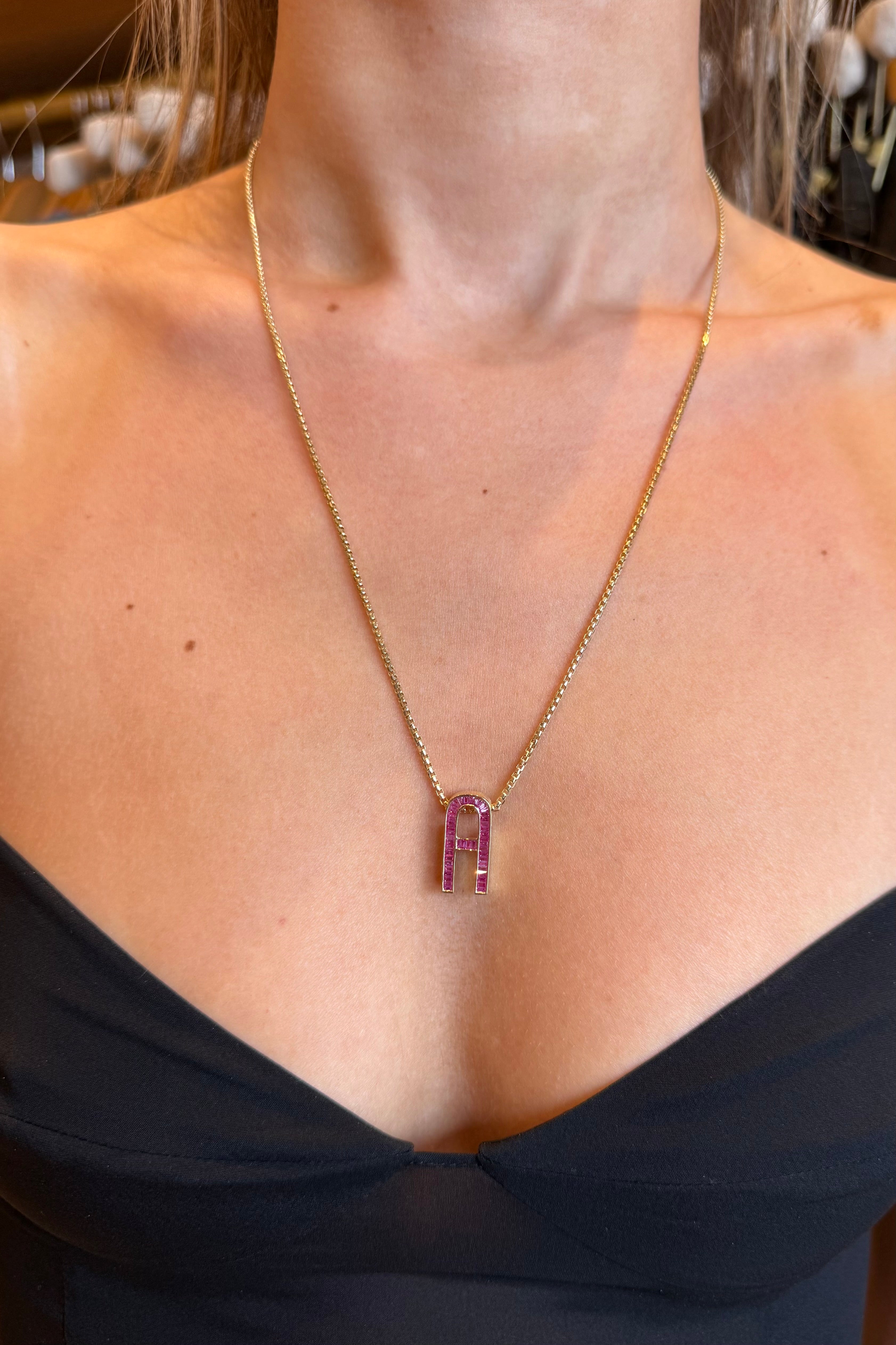 "A" PINK SAPPHIRE INITIAL CHARM