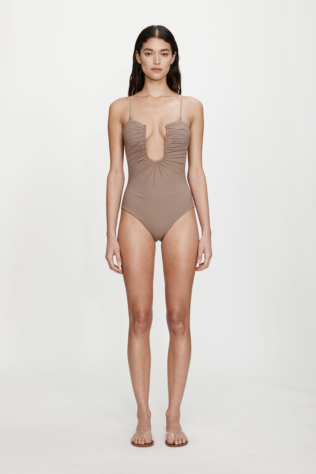 ARCED RUCHED ONE PIECE SWIMSUIT