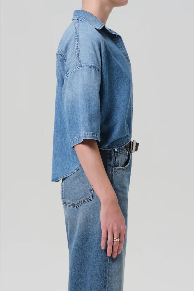 FRANCES CROPPED CAPE BUTTON UP