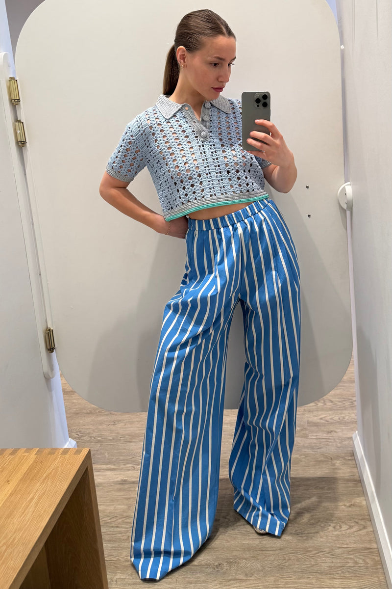PINSTRIPE COTTON WIDE LEG PANT