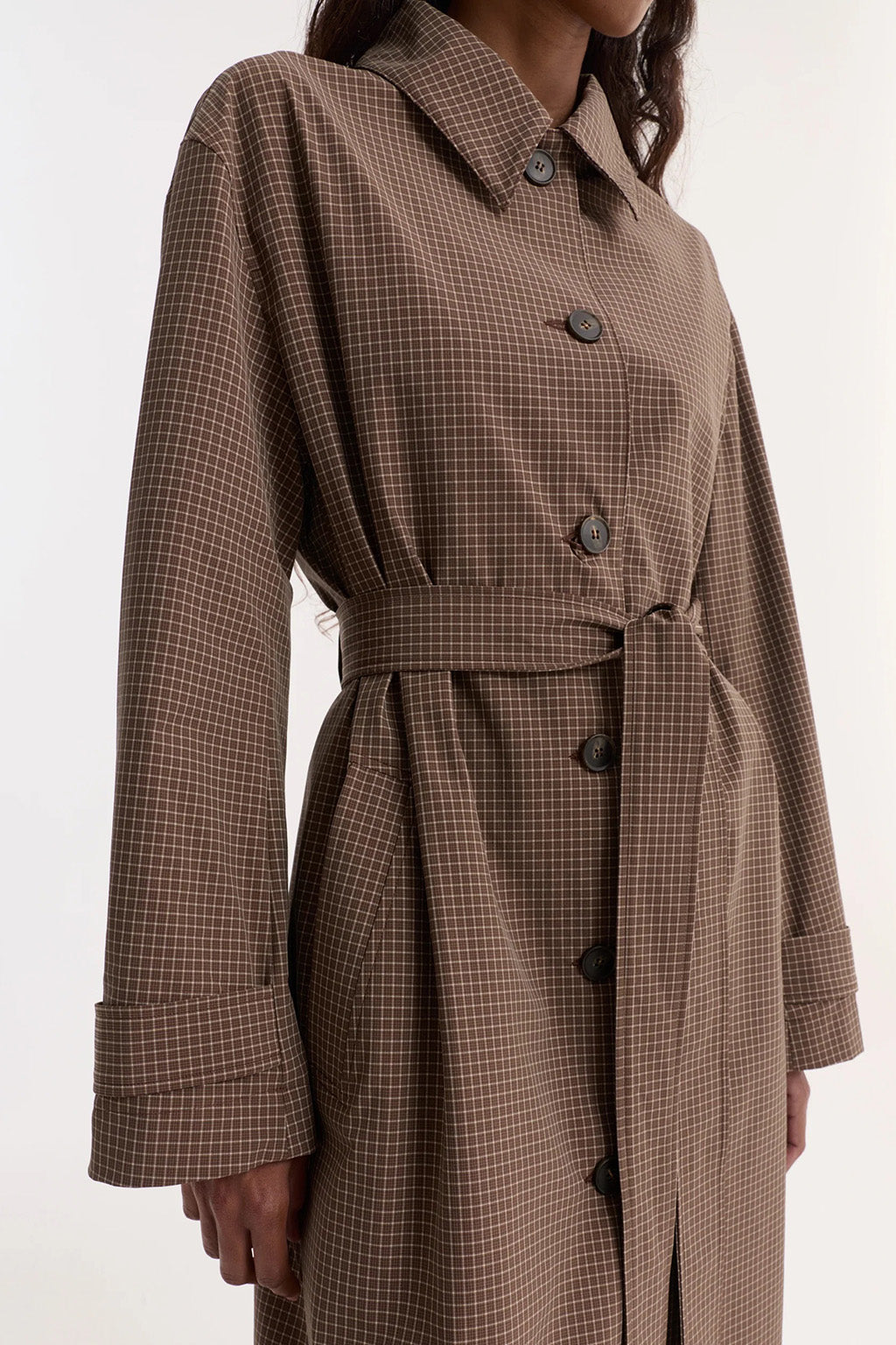 TECHNICAL CHECK BELTED COAT