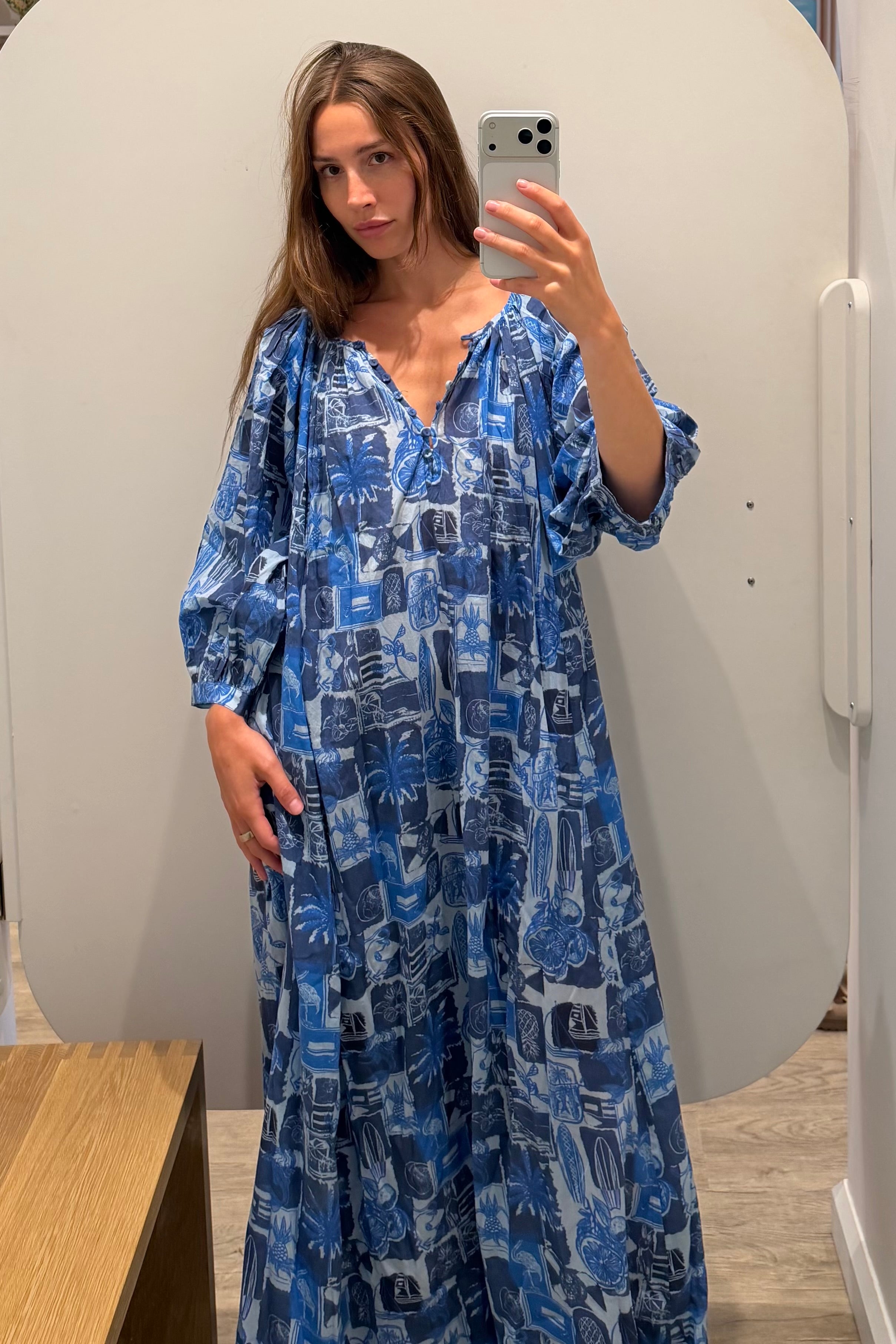 SHIRRED HALF PLACKET MAXI