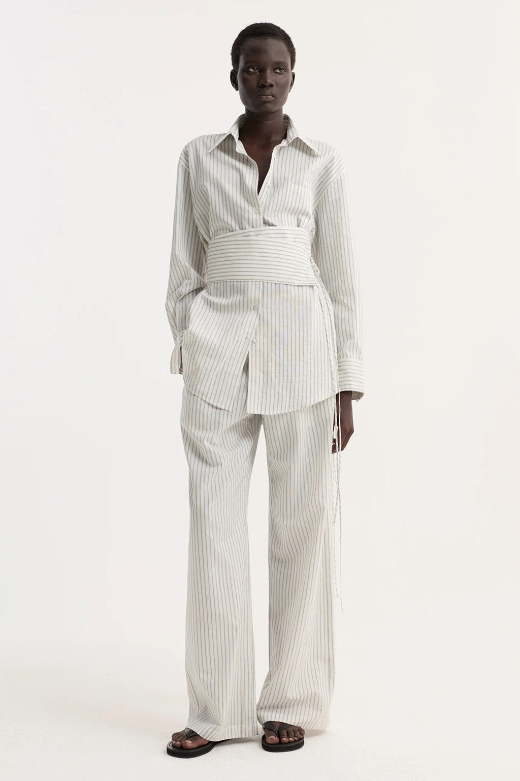 SILK STRIPED BELTED SHIRT