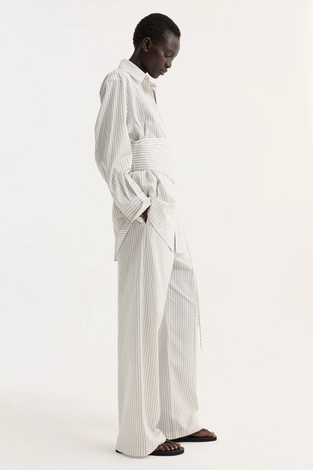 SILK STRIPED BELTED SHIRT