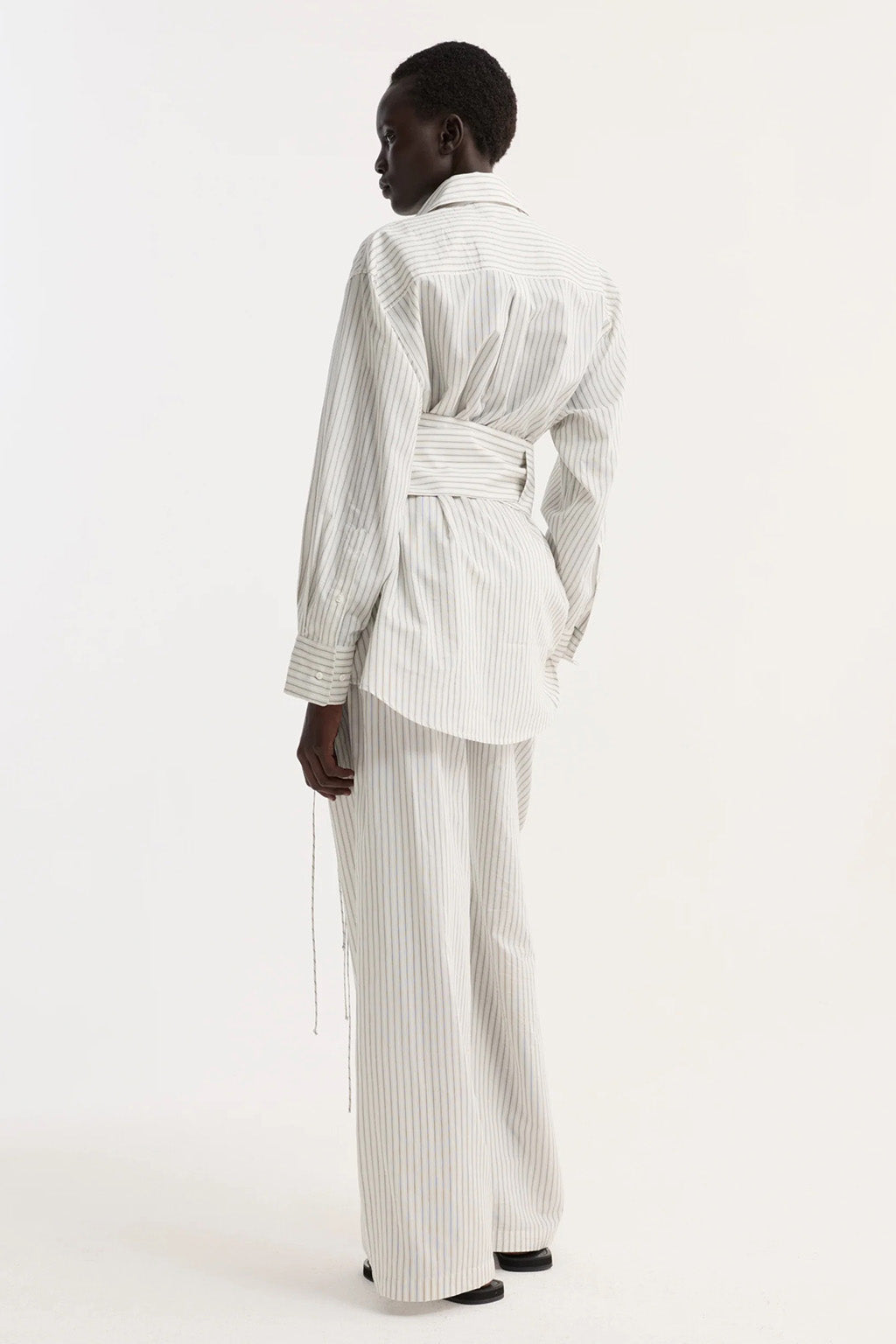 SILK STRIPED BELTED SHIRT