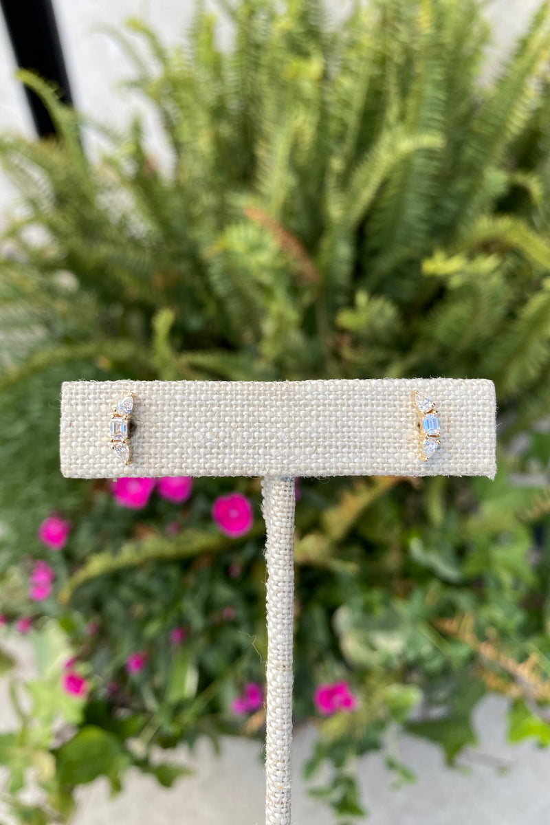MINI PEAR/EMERALD CUT DIAMOND STUDS