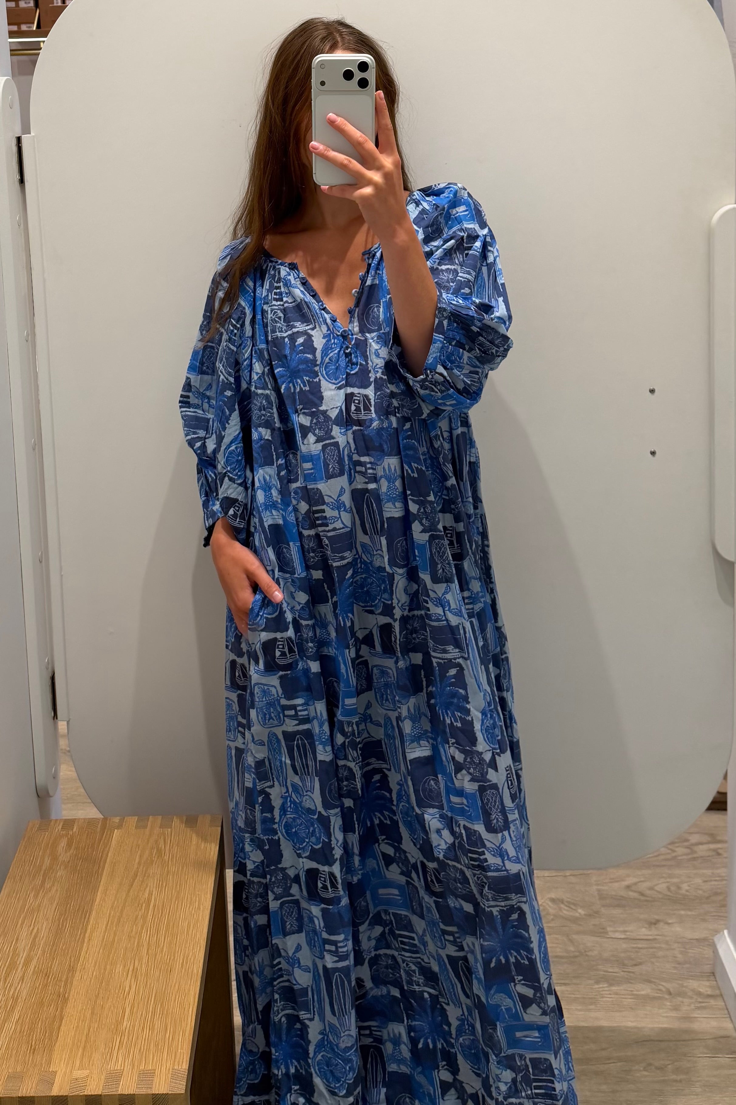 SHIRRED HALF PLACKET MAXI