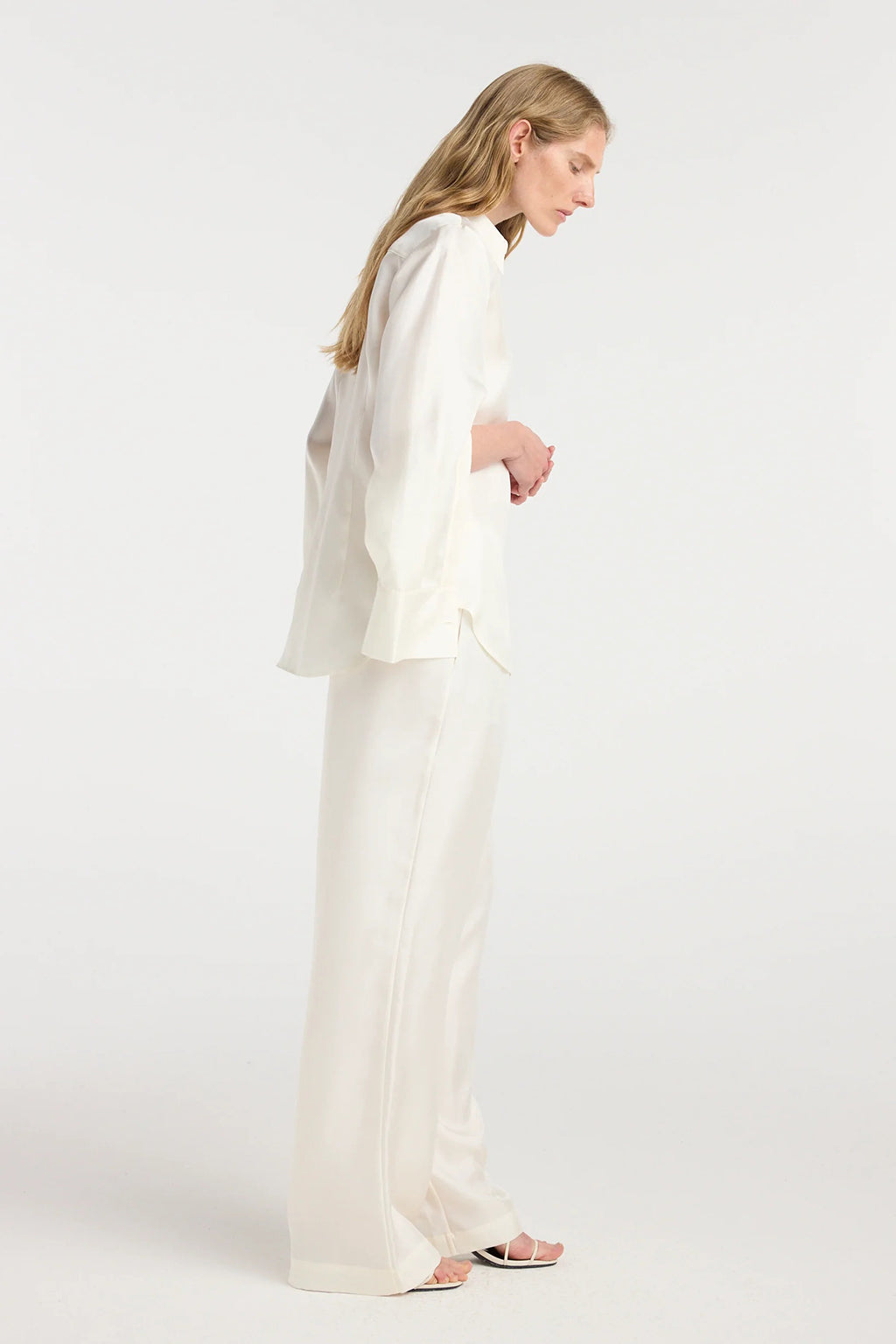 SILK OPEN SLEEVE DETAILED SHIRT *pre-order*