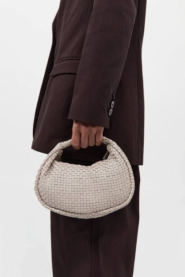 LATTICE WEAVE MINI BON BON BAG IN CREME