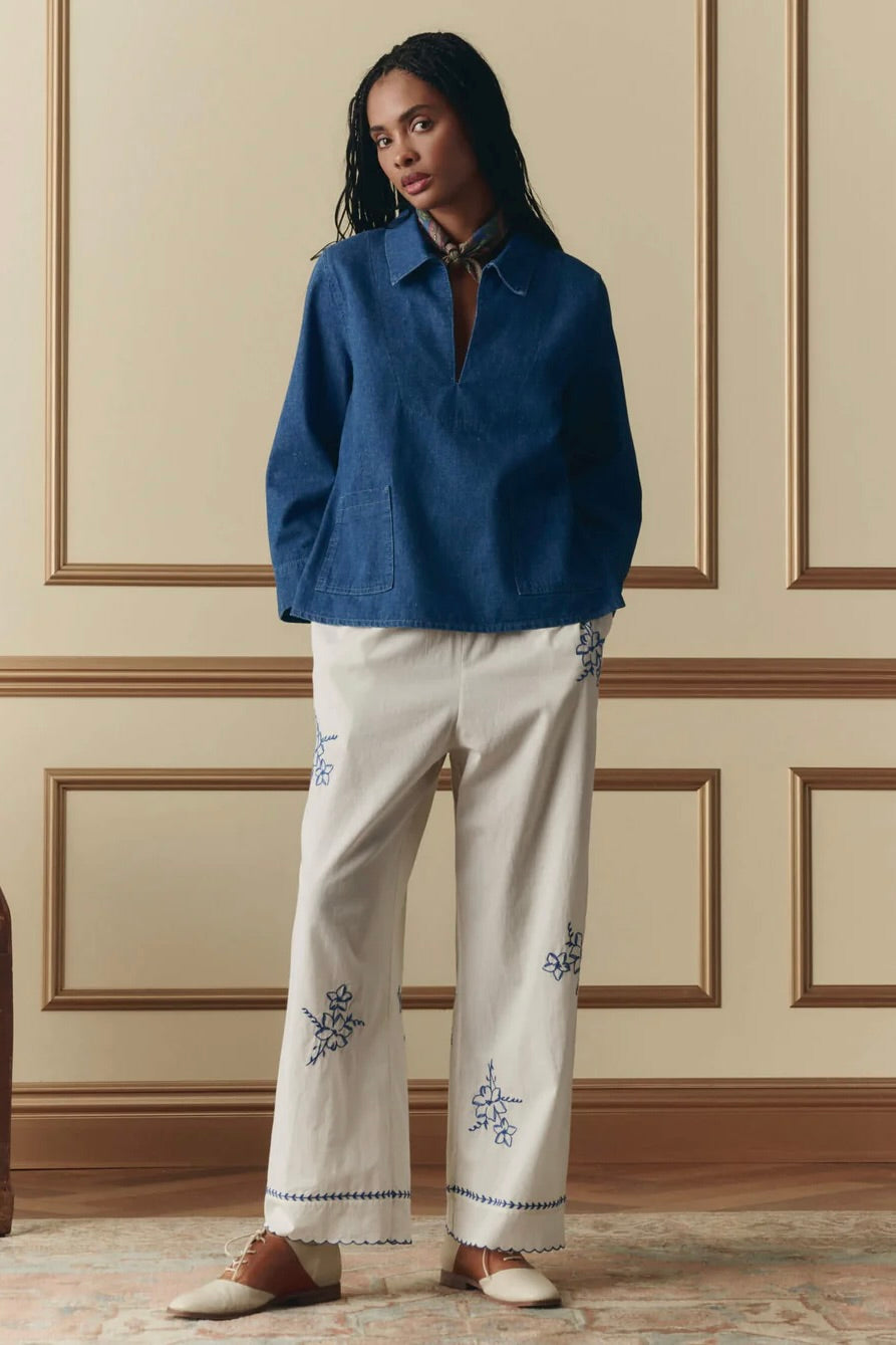 THE WEEKEND PANT W/ HANKY EMBROIDERY