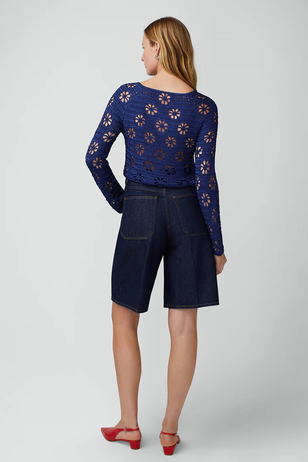 NAVY FLORAL CROCHET CARDIGAN