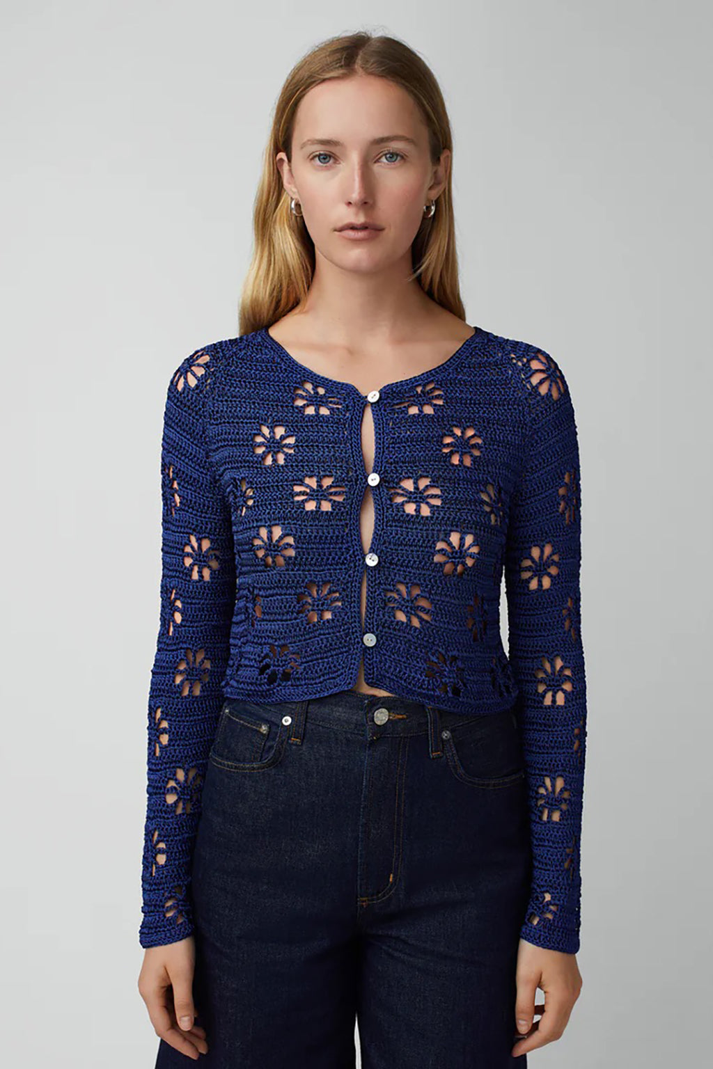 NAVY FLORAL CROCHET CARDIGAN