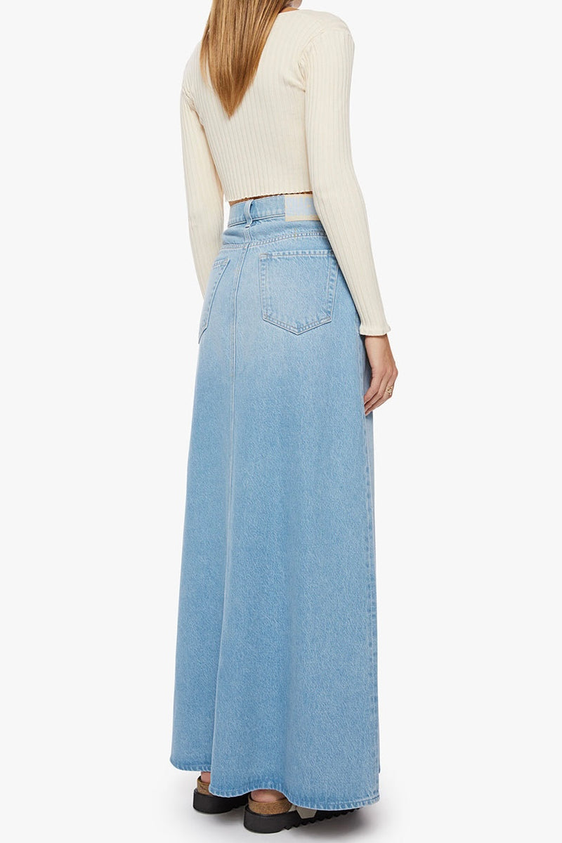 SNACKS! THE SUGAR CONE MAXI SKIRT IN SWEET AND SOUR DENIM