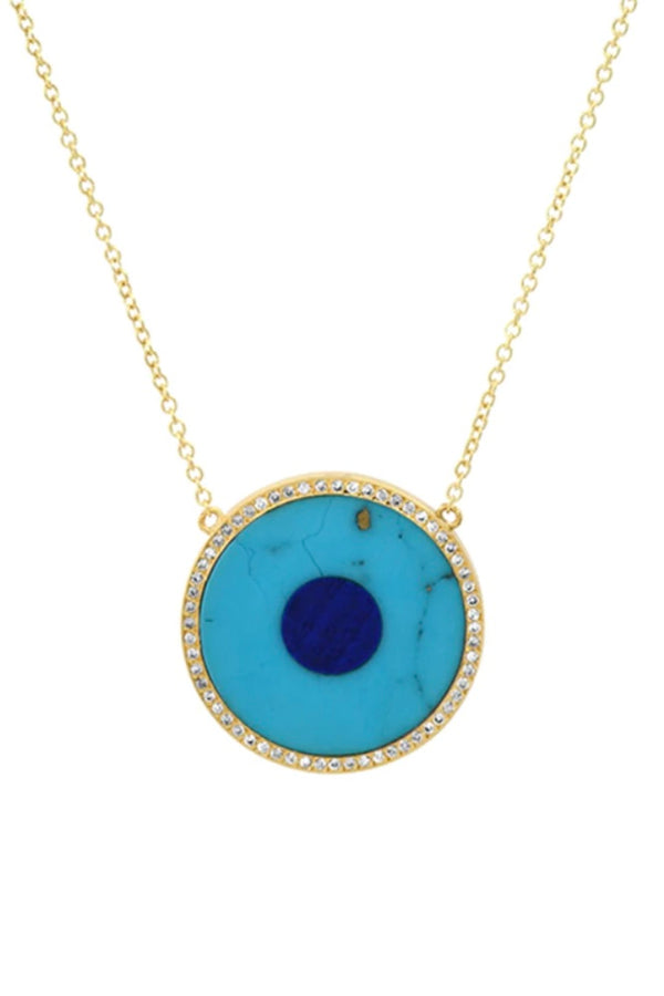 TURQUOISE INLAY EVIL EYE NECKLACE WITH DIAMONDS