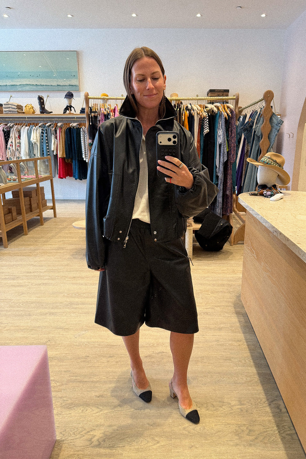 PI LEATHER BERMUDA SHORTS