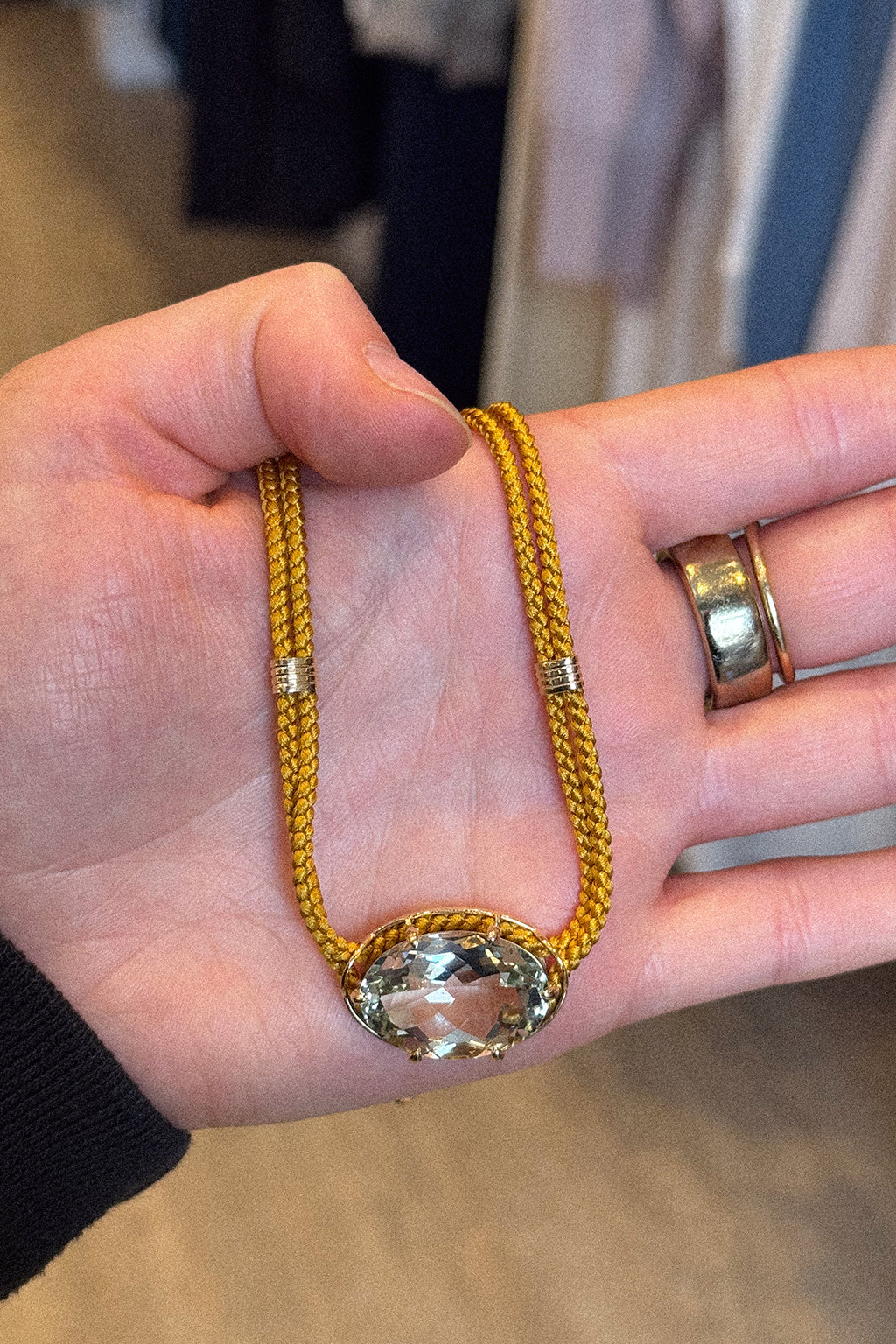 GREEN AMETHYST SILK CORD PENDANT NECKLACE