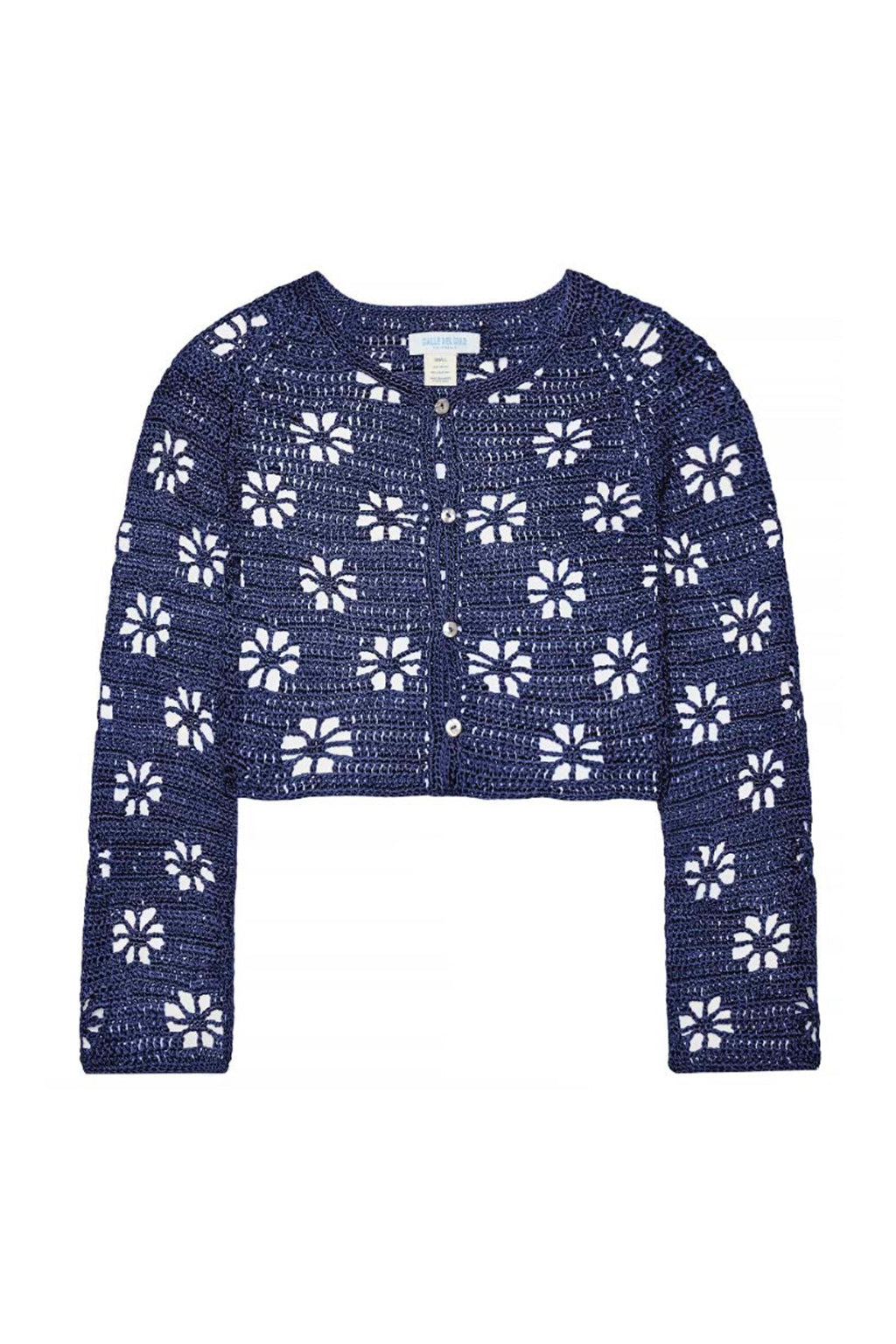 NAVY FLORAL CROCHET CARDIGAN