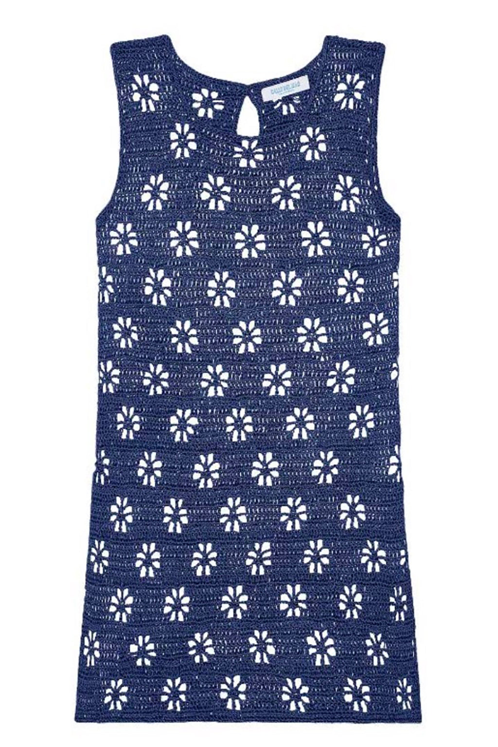 NAVY FLORAL CROCHET MINI DRESS