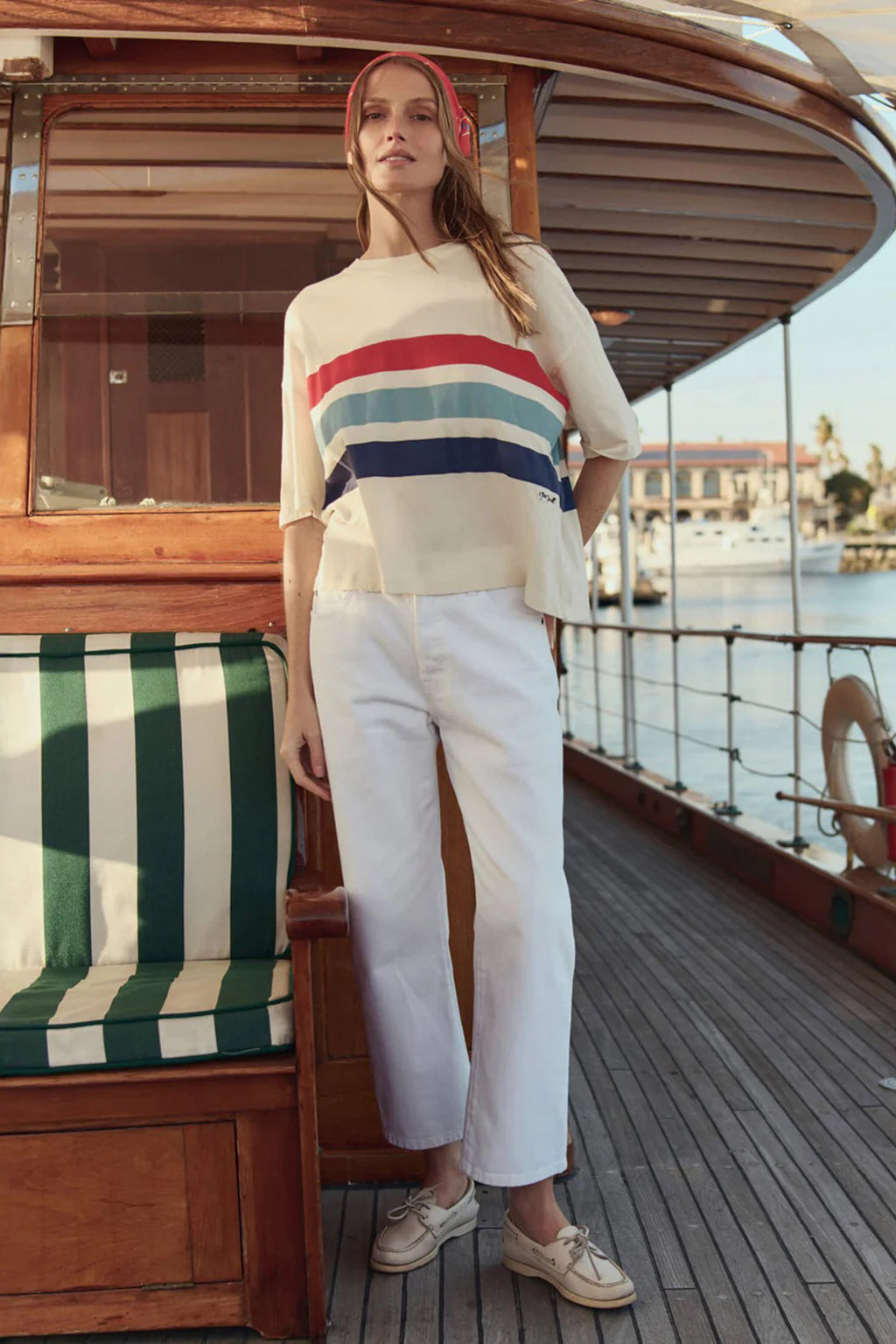 THE TRACK CREWNECK TEE IN SALTWATER STRIPE *pre-order*