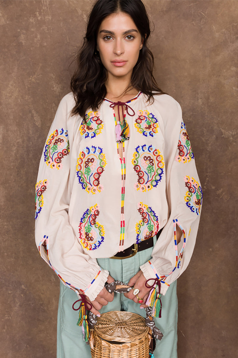 GHODSI EMBROIDERED COTTON BLOUSE