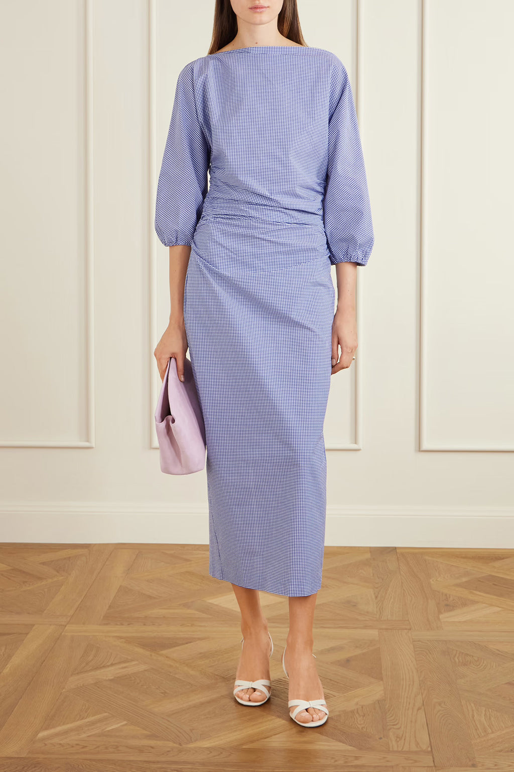 EZRA CHECK COTTON MIDI DRESS