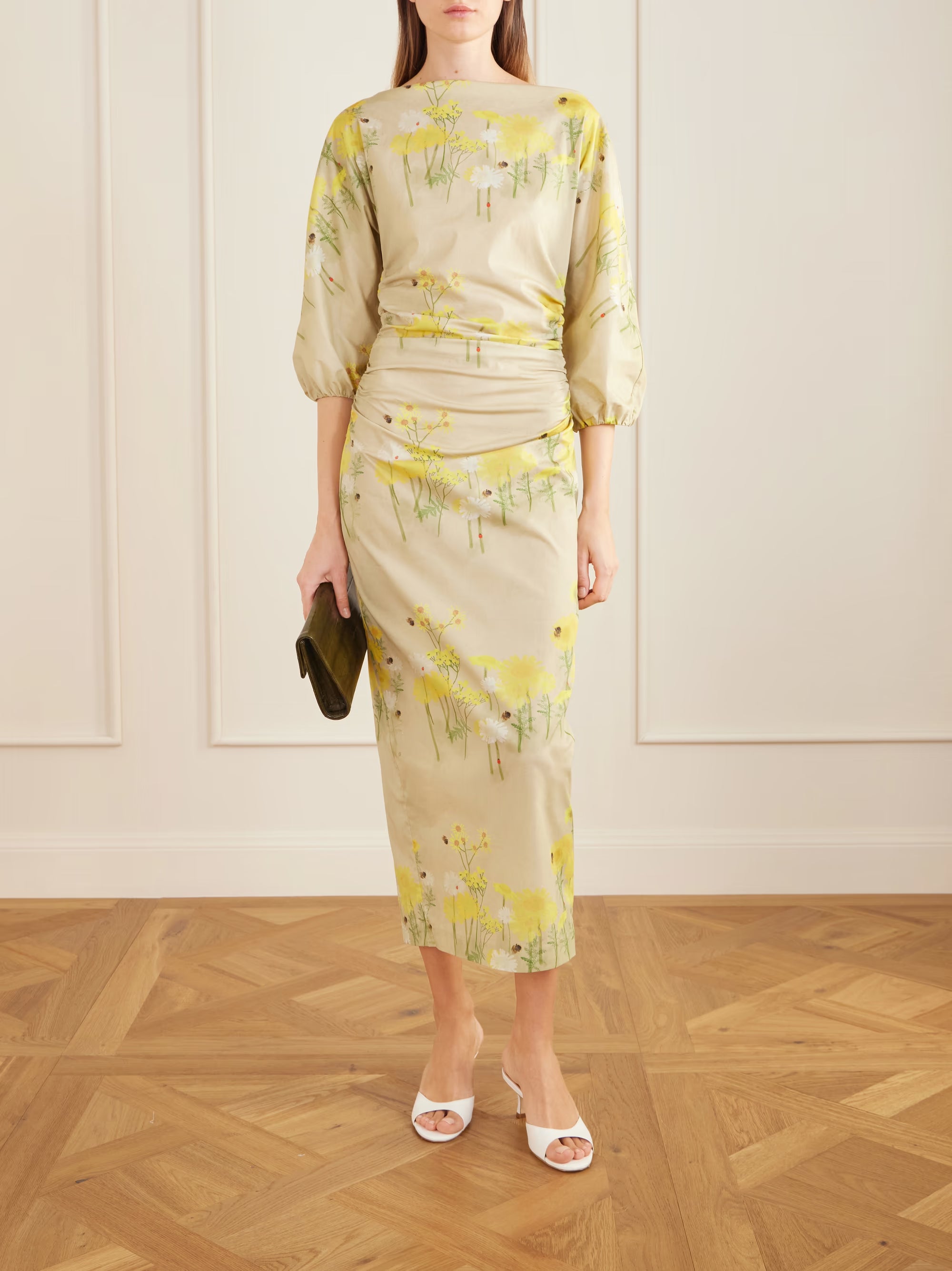 EZRA FLORAL PRINT COTTON BLEND MIDI DRESS