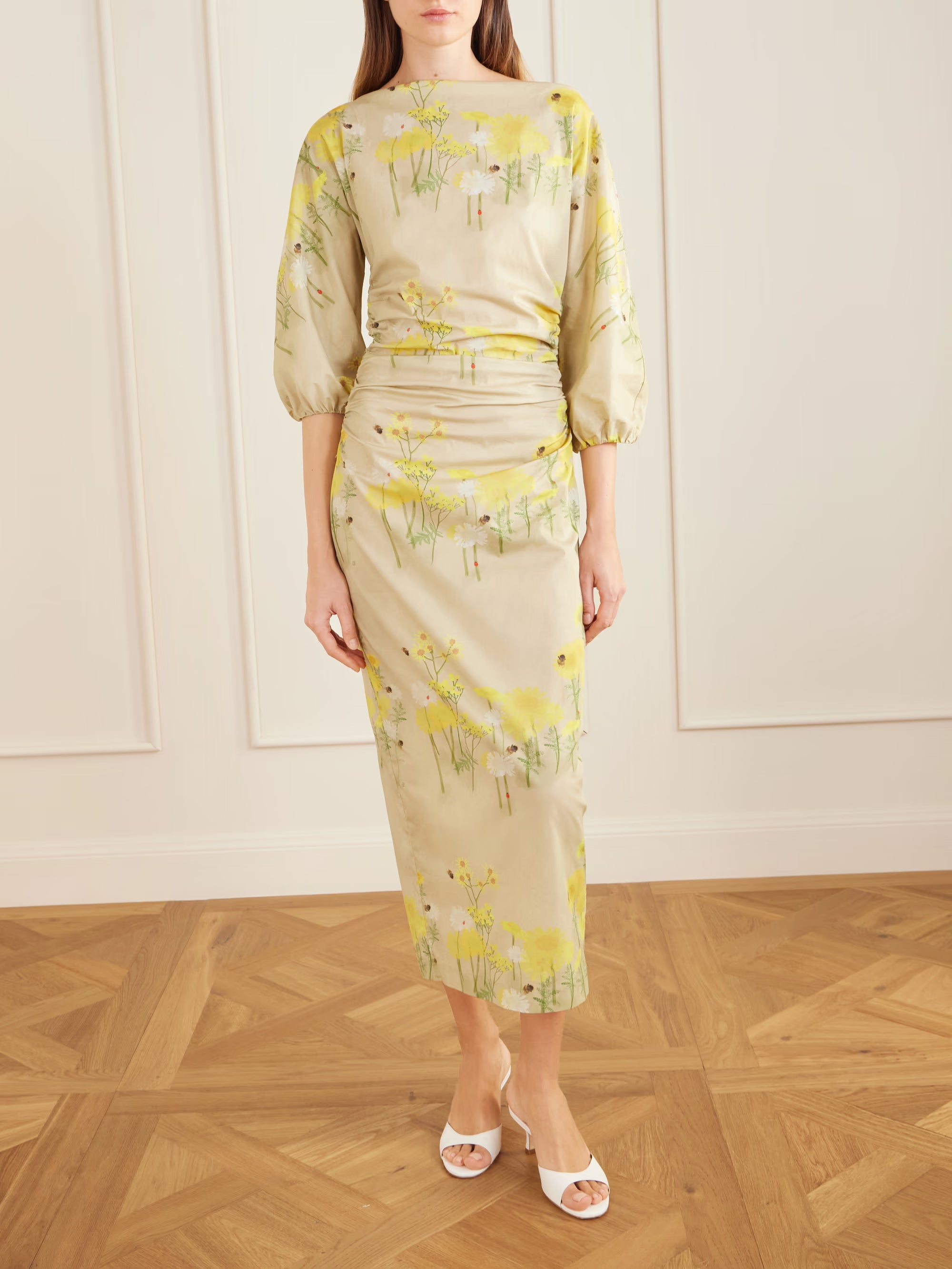 EZRA FLORAL PRINT COTTON BLEND MIDI DRESS