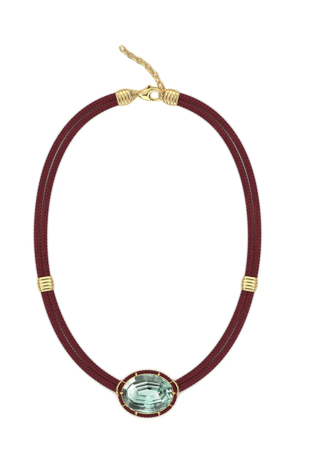 CONCAVE CUT GREEN AMETHYST SILK CORD PENDANT NECKLACE