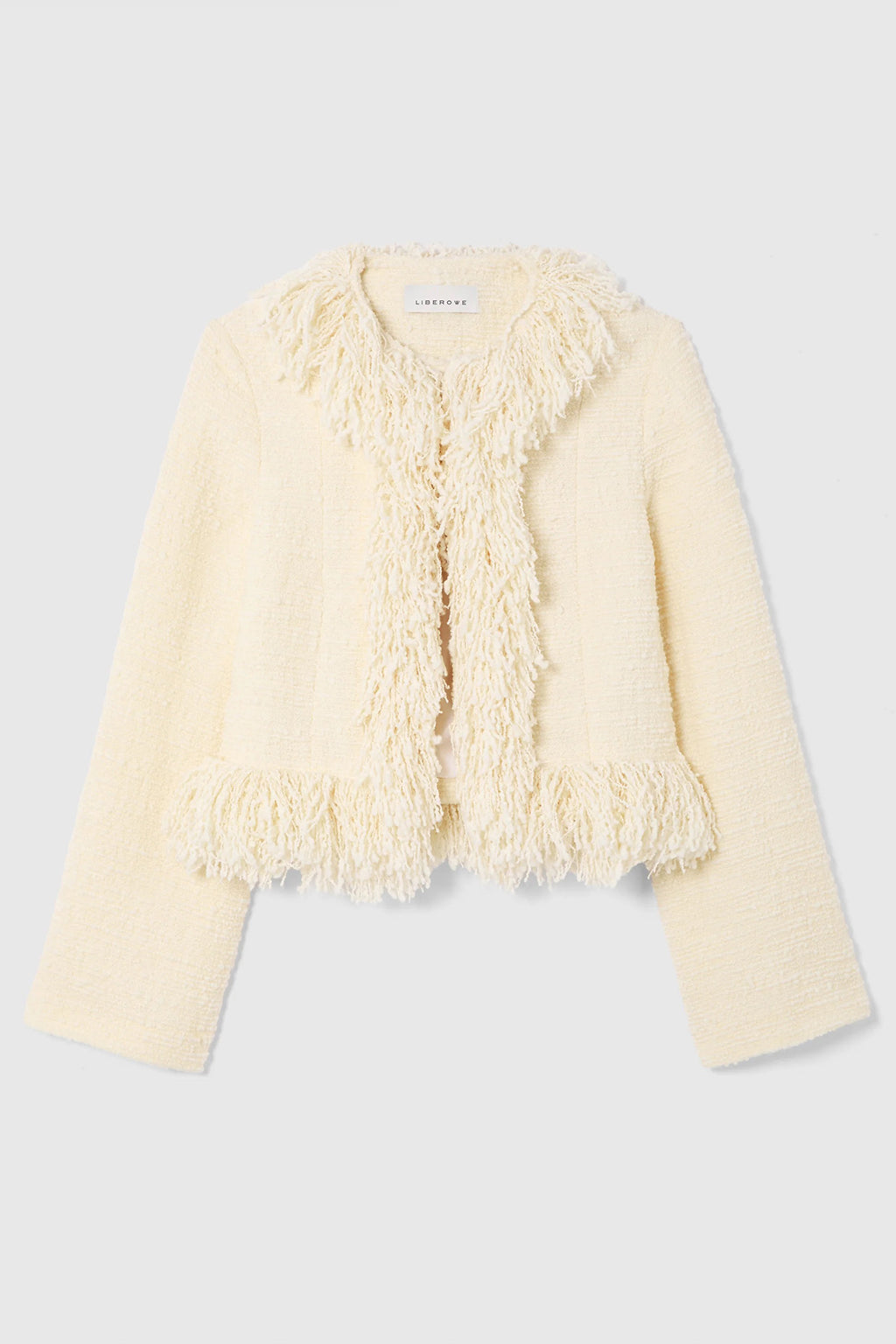 CROP FRINGE WOOL BLEND TWEED JACKET *pre-order*
